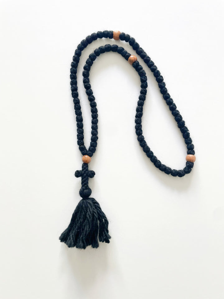 Wool Prayer Rope (Extra Long) with Knitted Cross & Tassel