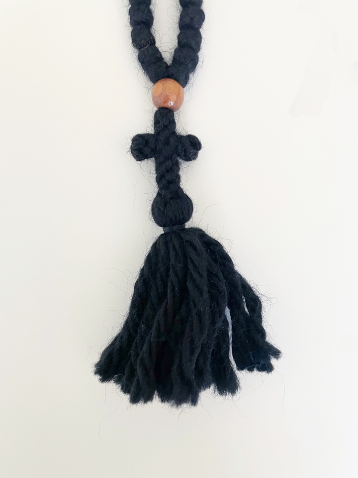 Wool Prayer Rope (Extra Long) with Knitted Cross & Tassel