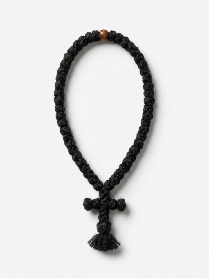 Wool Prayer Rope with Knit Cross